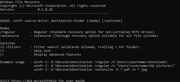 Kommandoradsverktyget för Windows-filåterställning