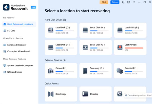 Wondershare Recoverit Gratis gränssnitt