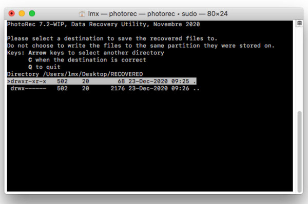 Photorec Seleziona destinazione