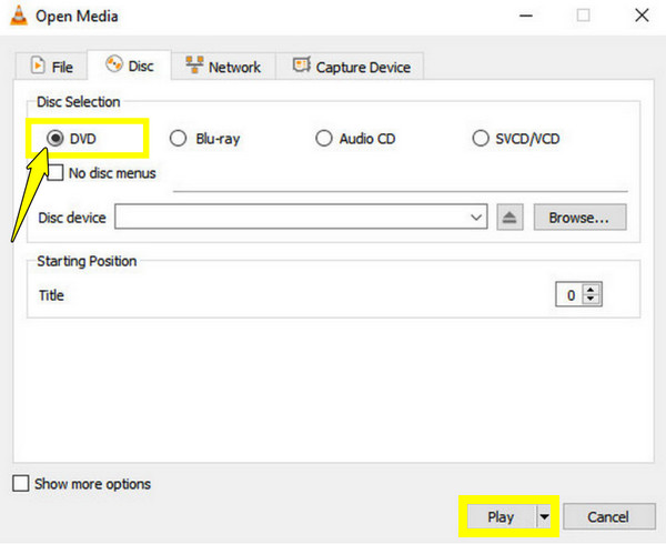 VLC Choose DVD Radio Button