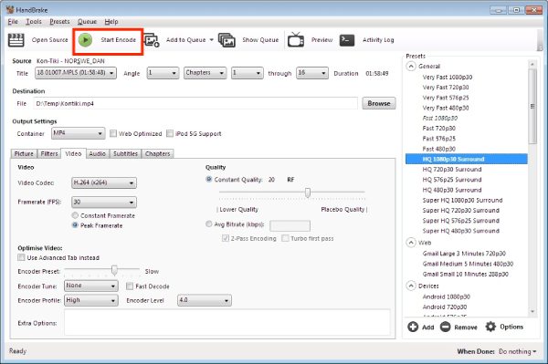 新しいビデオを保存するためにエンコードします