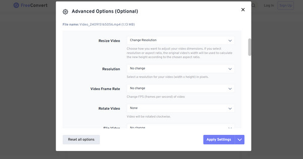 FreeConvert Cambia risoluzione video