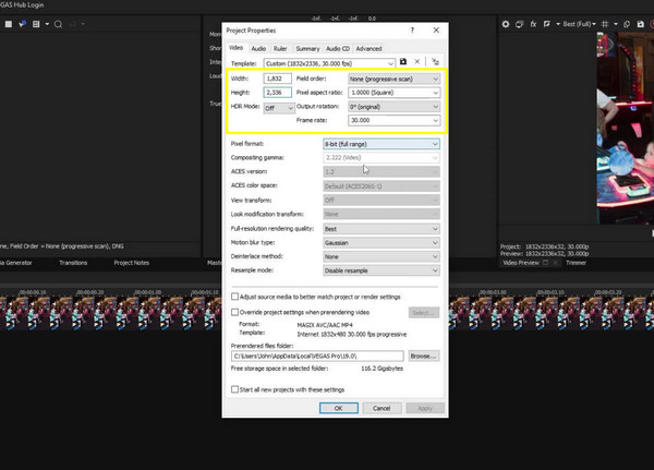 Sony Vegas Pro Cambia risoluzione video