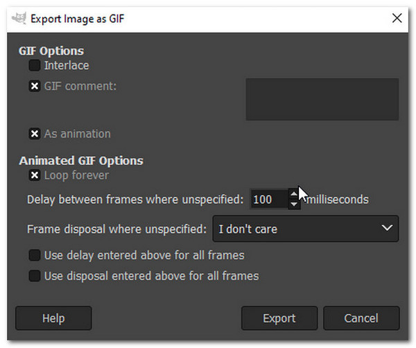 GIMPで切り抜いたGIFをエクスポート