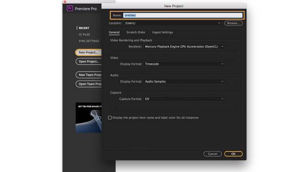 Novi projekt Premiere Pro-a