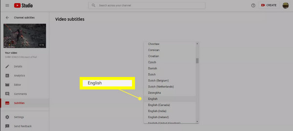 Выберите язык субтитров