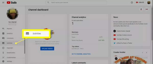 Перейти к субтитрам в студии YouTube