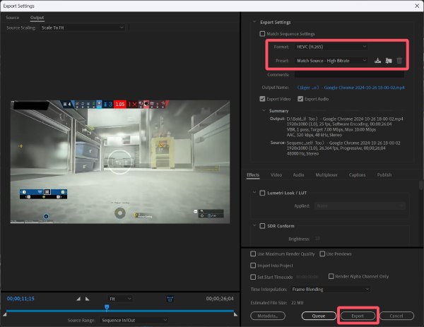 Exportera video Premiere Pro