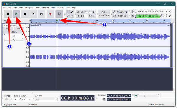 Audacity Znajdź część do przycięcia