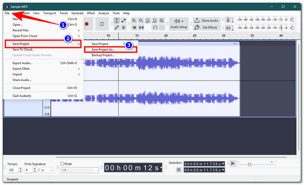 Audacity Zapisz projekt jako