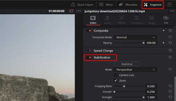 מייצב וידאו Davinci Resolve