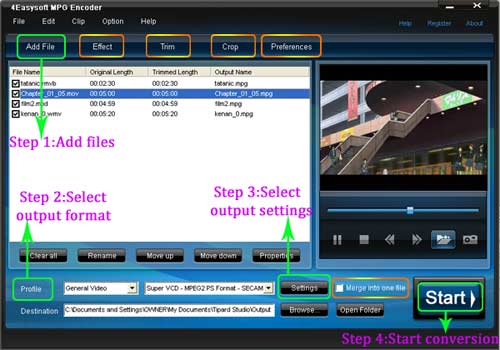 Convert common video to MPG