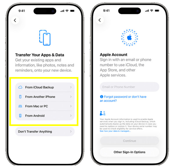 设置后的应用和数据屏幕