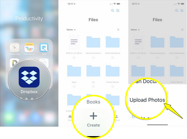 Dropbox 从 iPhone 添加文件