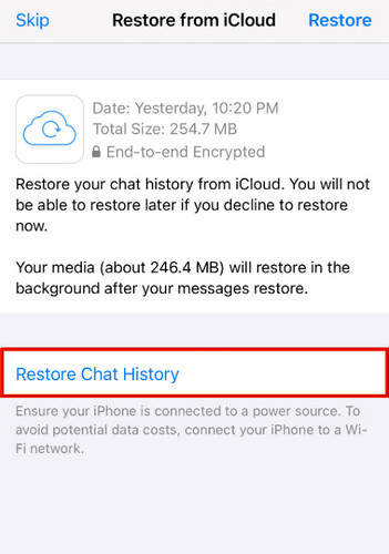 שחזור הודעות WhatsApp ב-iCloud