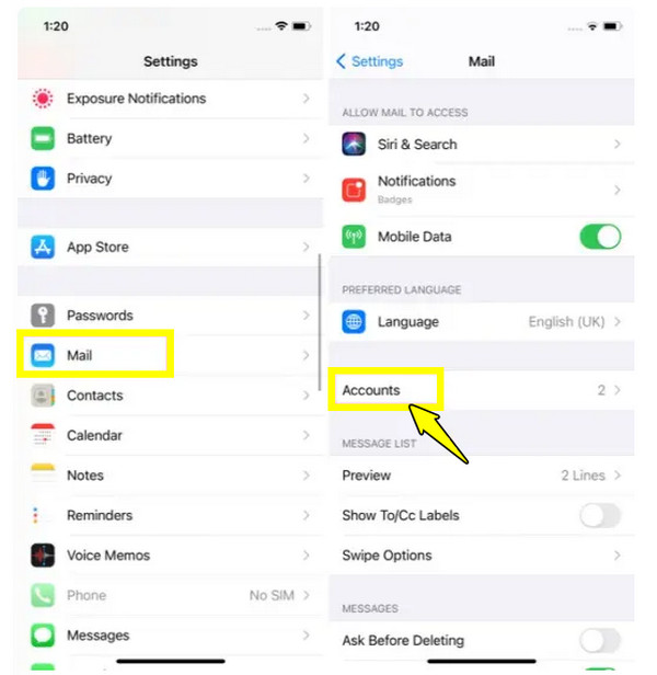 Select Accounts From Settings