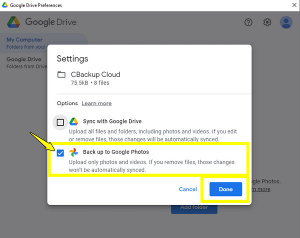 หยุดพีซี สำรองข้อมูล Google Photos