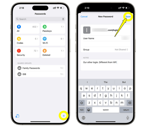 Přidání hesel na iPhone