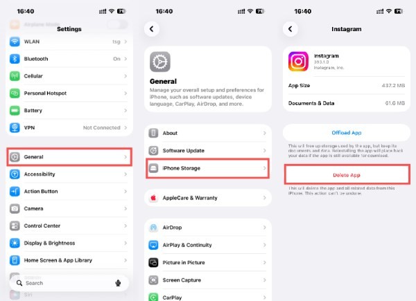 Supprimer le cache Ins