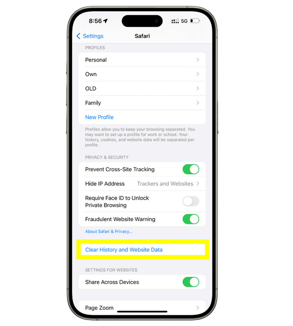 Ρυθμίσεις Εκκαθάριση ιστορικού περιήγησης Safari