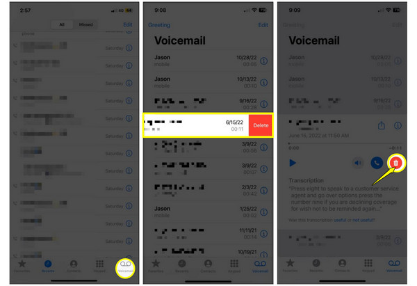 iPhone內建刪除語音信箱功能