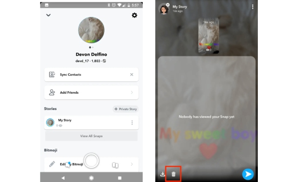 Slet historie fra Snapchat