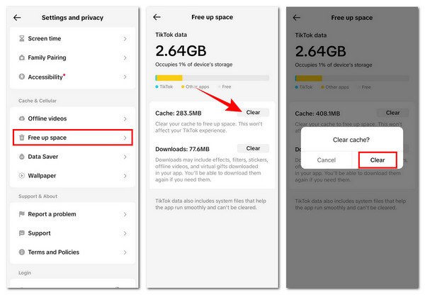Cancella la cache di Tktok