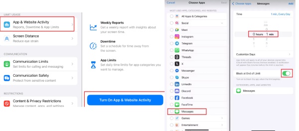 Gunakan Masa Skrin untuk Mengunci Mesej