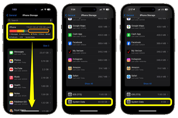 Zkontrolujte systémová data na iPhonu