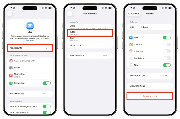 Eliminar cuenta de correo electrónico del iPhone