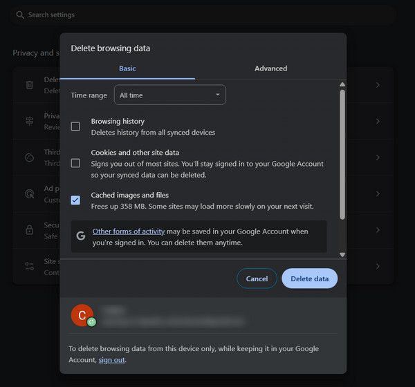Borrar la caché y las cookies del navegador