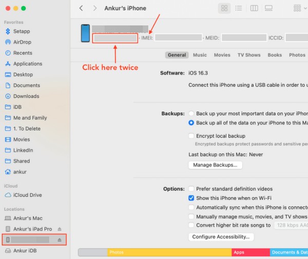 iTunes IMEI-haku.