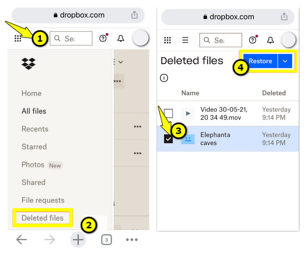 Récupérer des photos supprimées via Dropbox