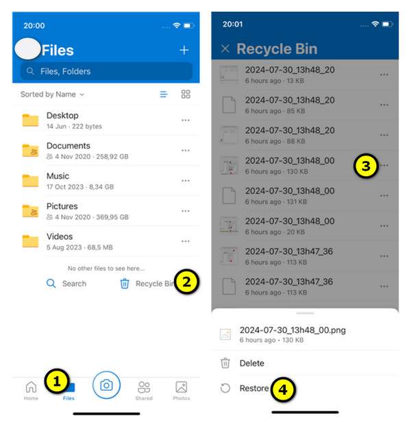 Récupérer des photos supprimées via Onedrive