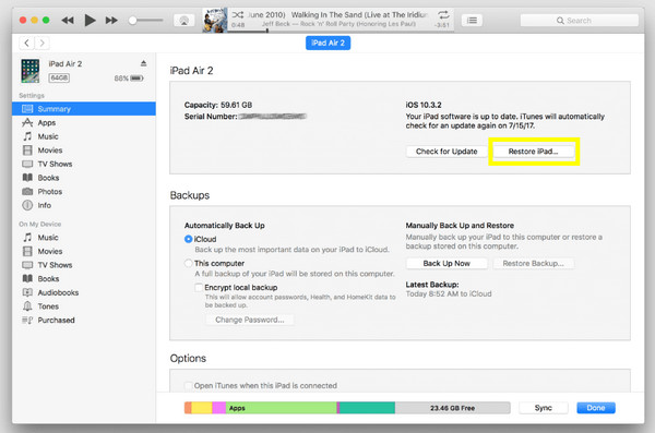 Gjenopprett iPad ved hjelp av iTunes