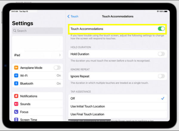 Turn on Touch Accomodations