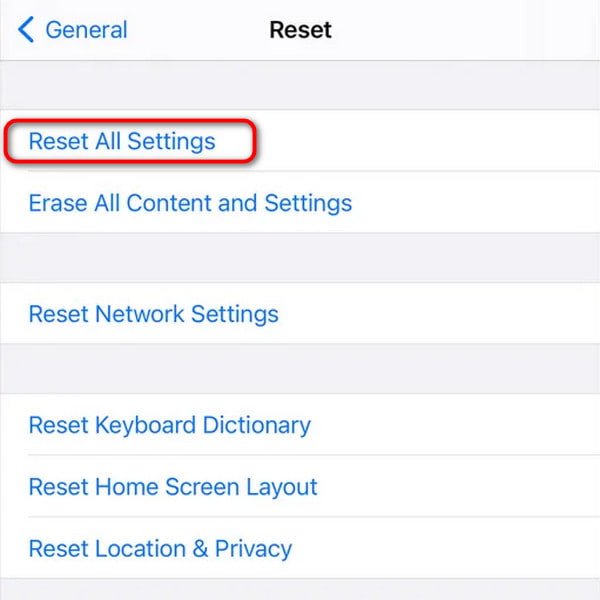 सभी सेटिंग्स रीसेट करें