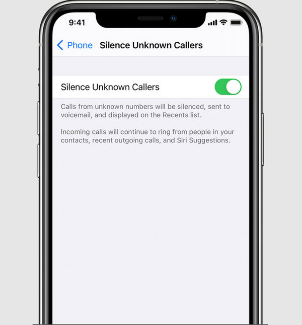 Desactivar el silencio de llamadas desconocidas