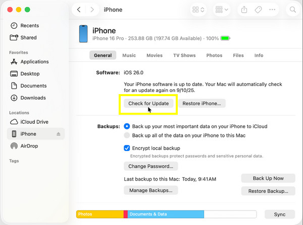 Päivitä iOS uudelleen iTunesin/Finderin avulla
