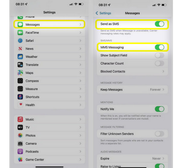 ตรวจสอบว่า SMS หรือ MMS เปิดใช้งานอยู่หรือไม่