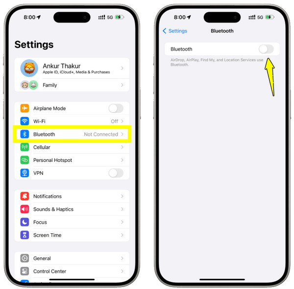 Disattivare il Bluetooth