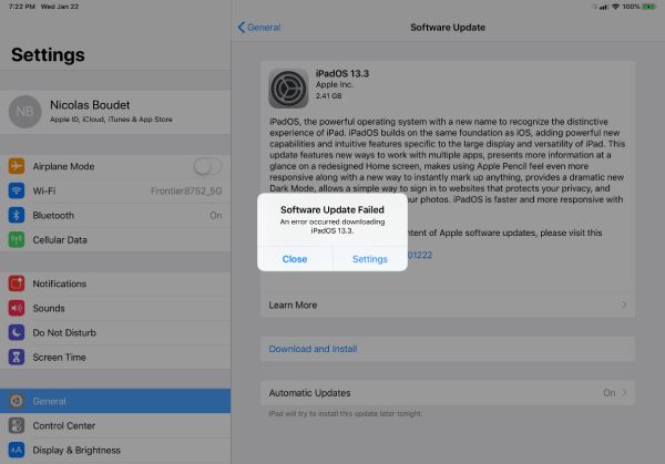 iPados-uppdatering misslyckades