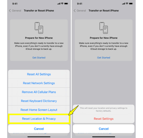 Zresetuj ustawienia lokalizacji i prywatności