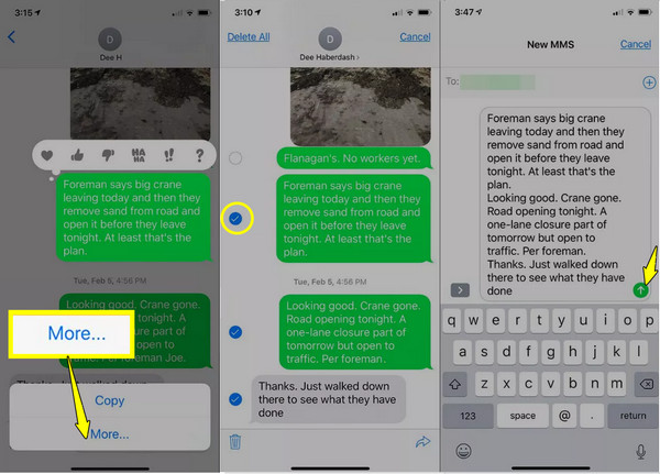 Tulostustekstiviestien edelleenlähetys iPhonessa