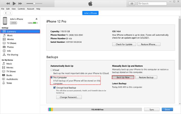 Copiere de rezervă și restaurare din iTunes