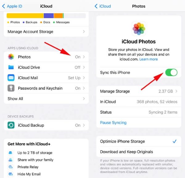 Sync Photos Between iPhone iCloud