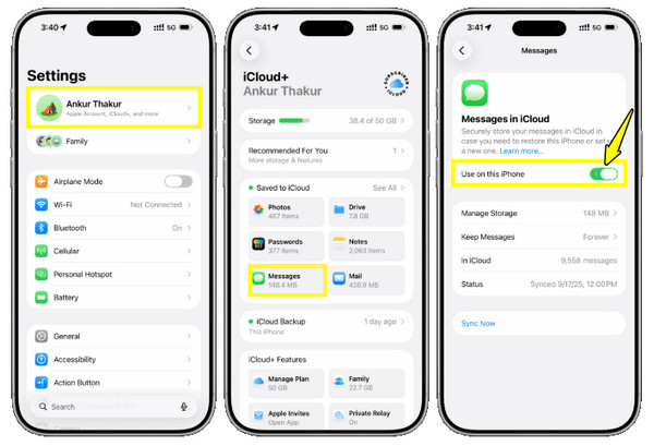 iPhoneでiCloudメッセージを有効にする