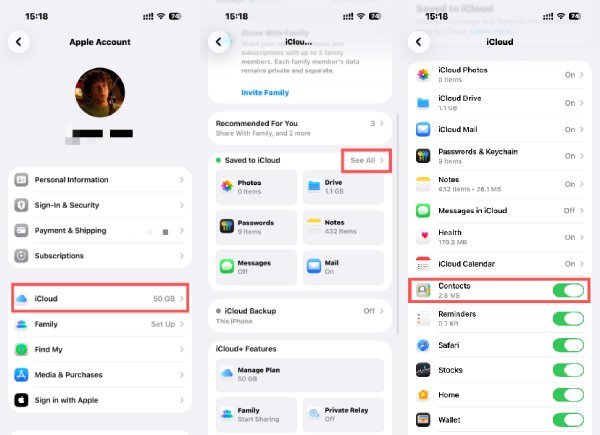 将联系人转移到 iCloud