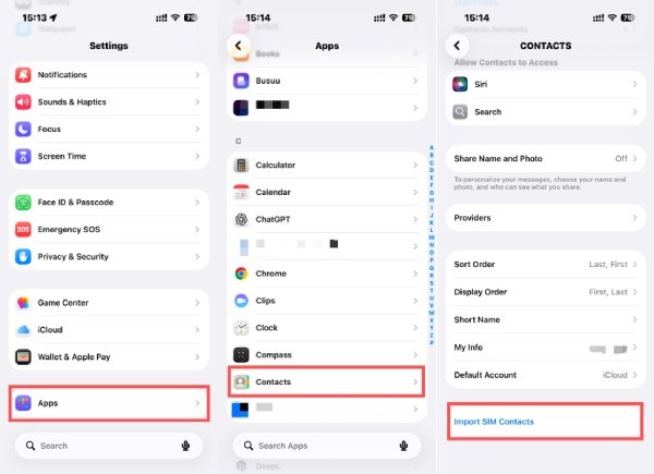 转移联系人 SIM 卡