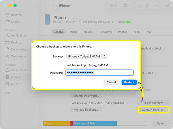 Finder iTunes 복원 백업